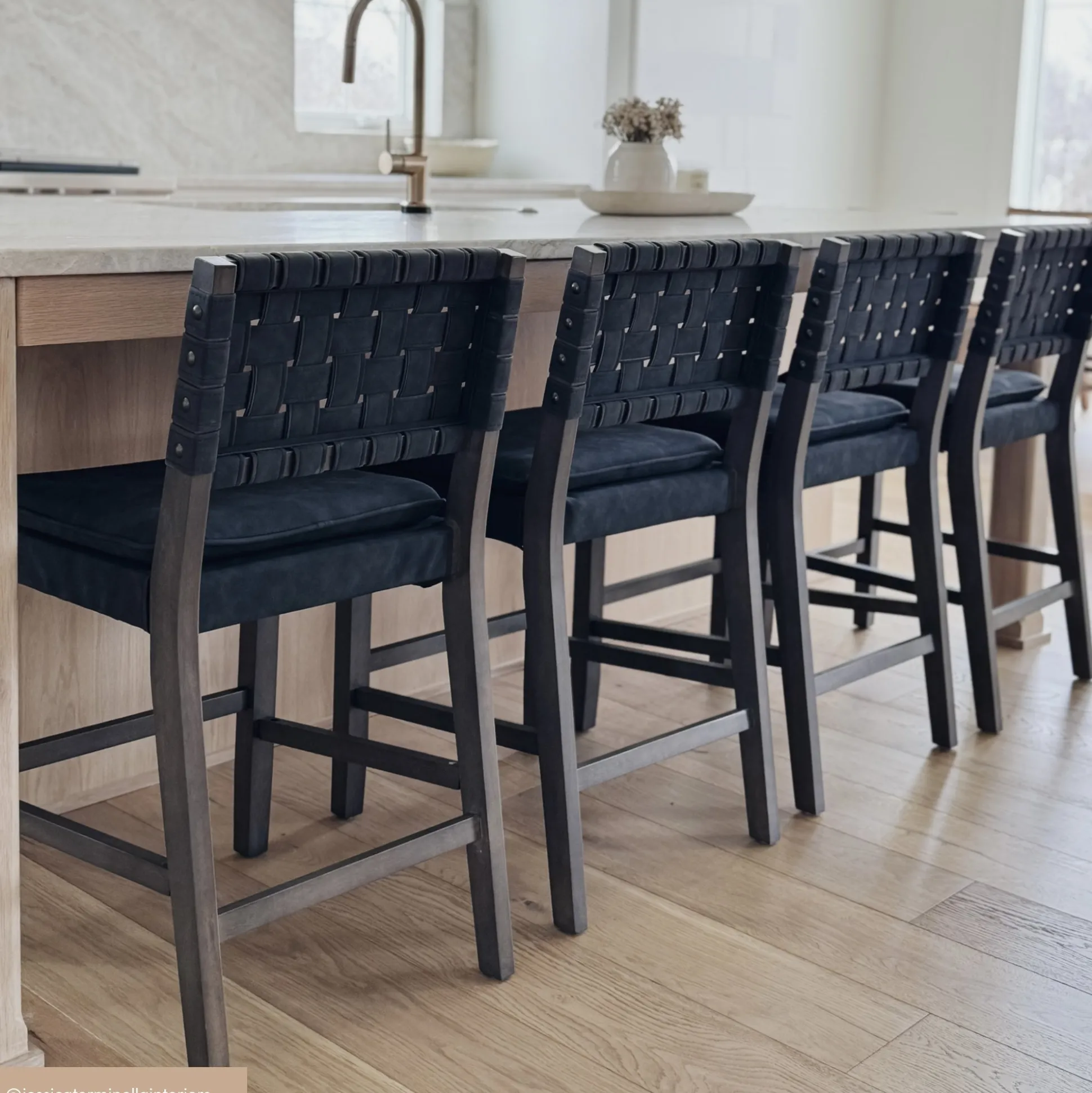 Faux Leather Woven Counter Height Bar Stools Black (Set of 4)