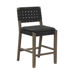 Faux Leather Woven Counter Height Bar Stools Black (Set of 4)