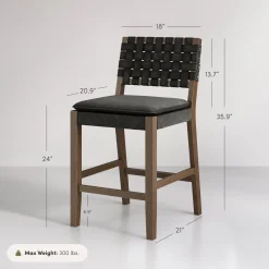 Faux Leather Woven Counter Height Bar Stools Black (Set of 4)