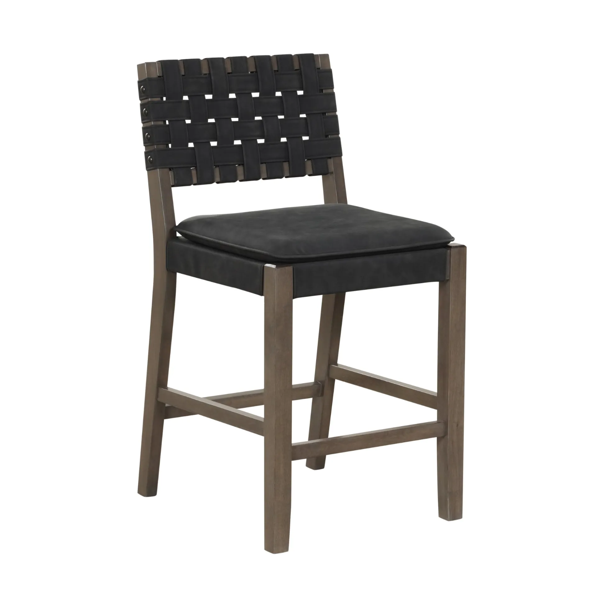 Faux Leather Woven Counter Height Bar Stools Black (Set of 2)