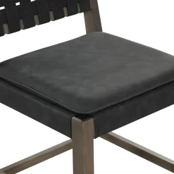 Faux Leather Woven Counter Height Bar Stools Black (Set of 2)