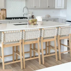 Faux Leather Woven Counter Height Bar Stools Off White (Set of 2)
