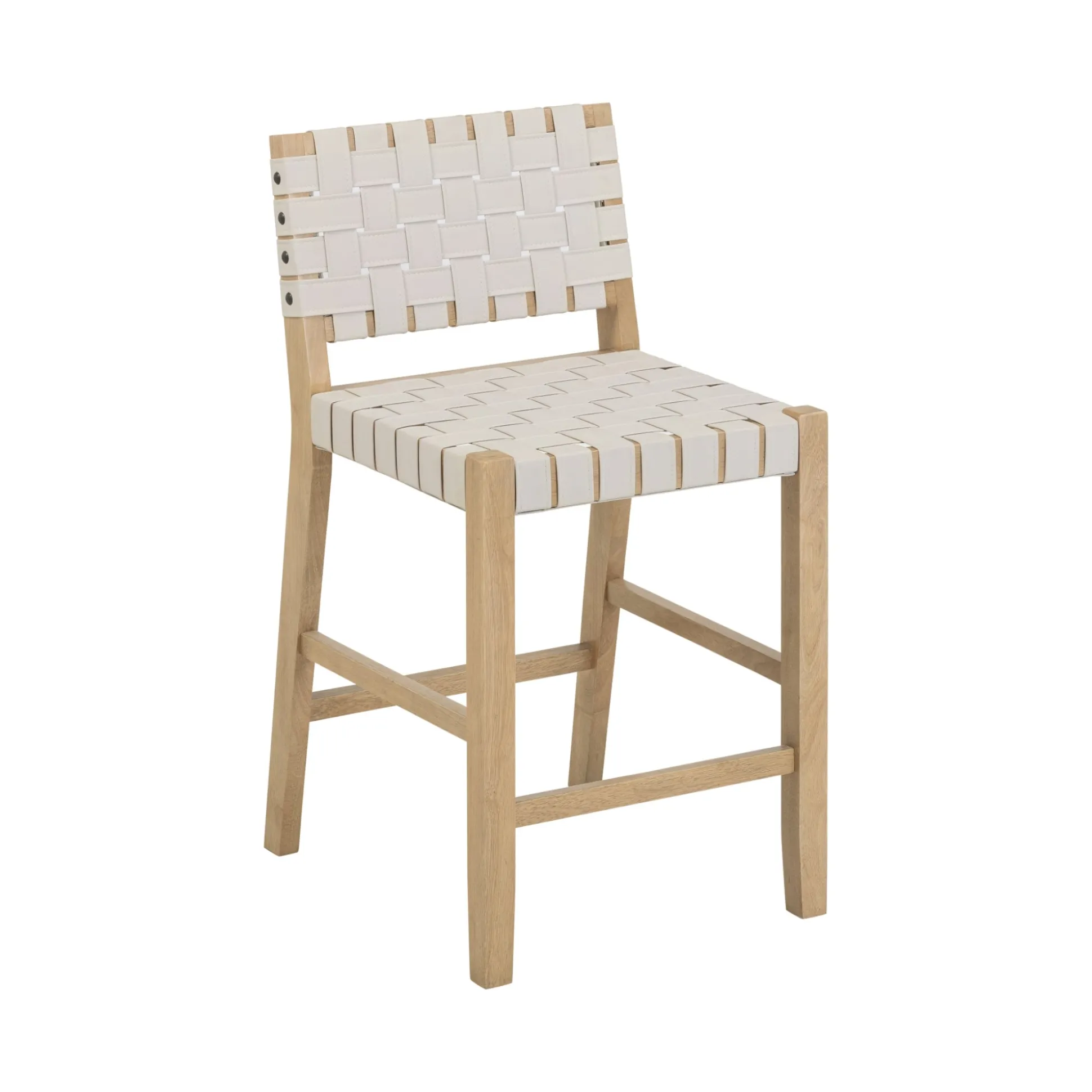 Faux Leather Woven Counter Height Bar Stools Off White (Set of 2)