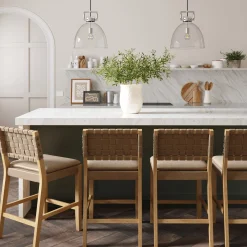 Faux Leather Woven Counter Height Bar Stool Brown