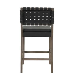 Faux Leather Woven Counter Height Bar Stool Black