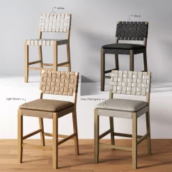 Faux Leather Woven Counter Height Bar Stool Black
