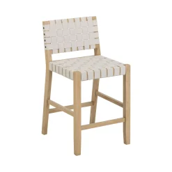 Faux Leather Woven Counter Height Bar Stool Off White