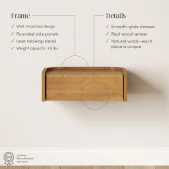 Floating 1-Drawer Rounded Nightstand Light Brown (Set of 2)
