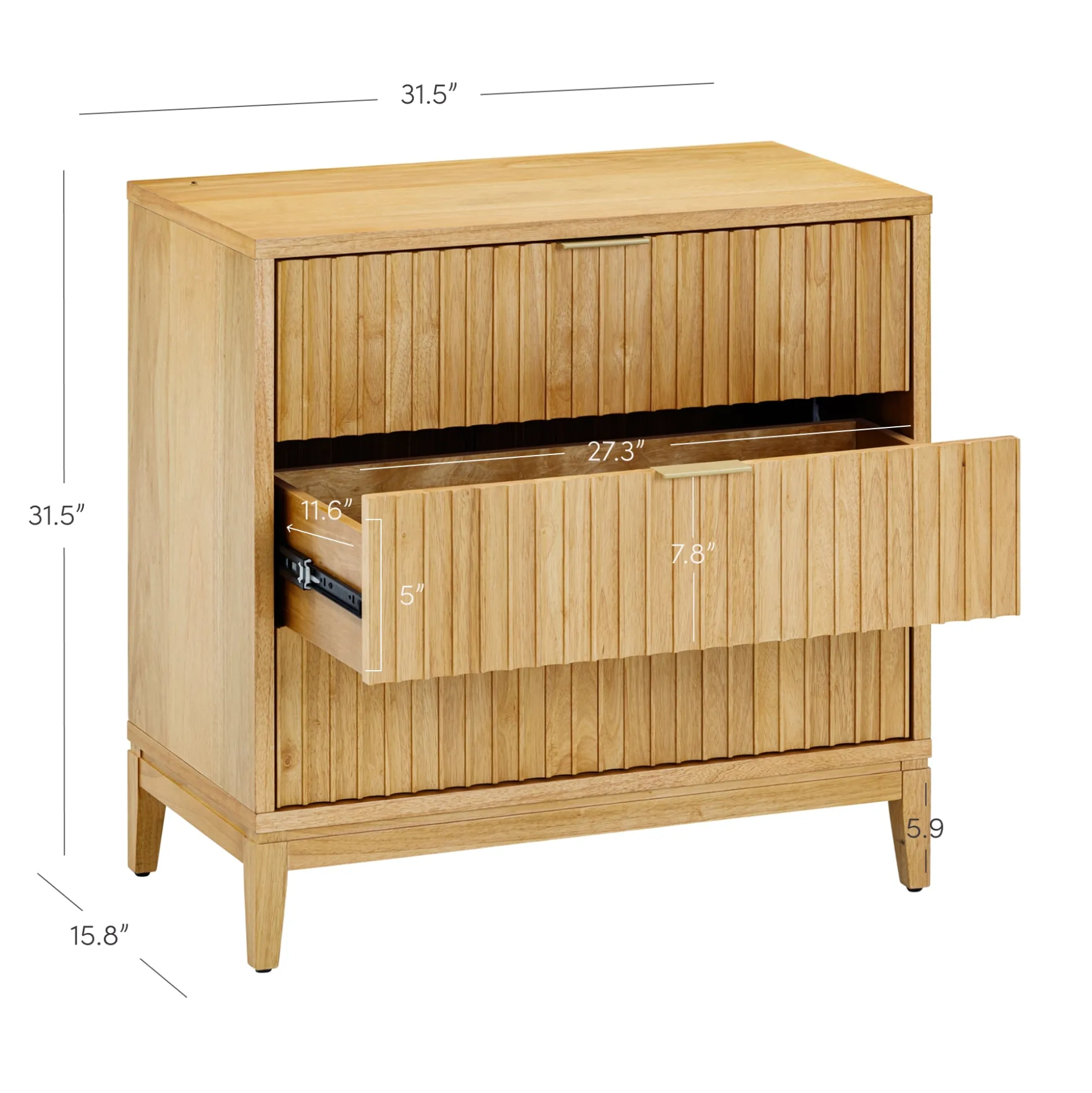 Fluted Dresser and 2 Nightstands Set Warm Pine