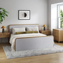 Fluted King Bed Frame with 1 Solid Wood Dresser and 2 Nightstands Set Gray/Light Brown