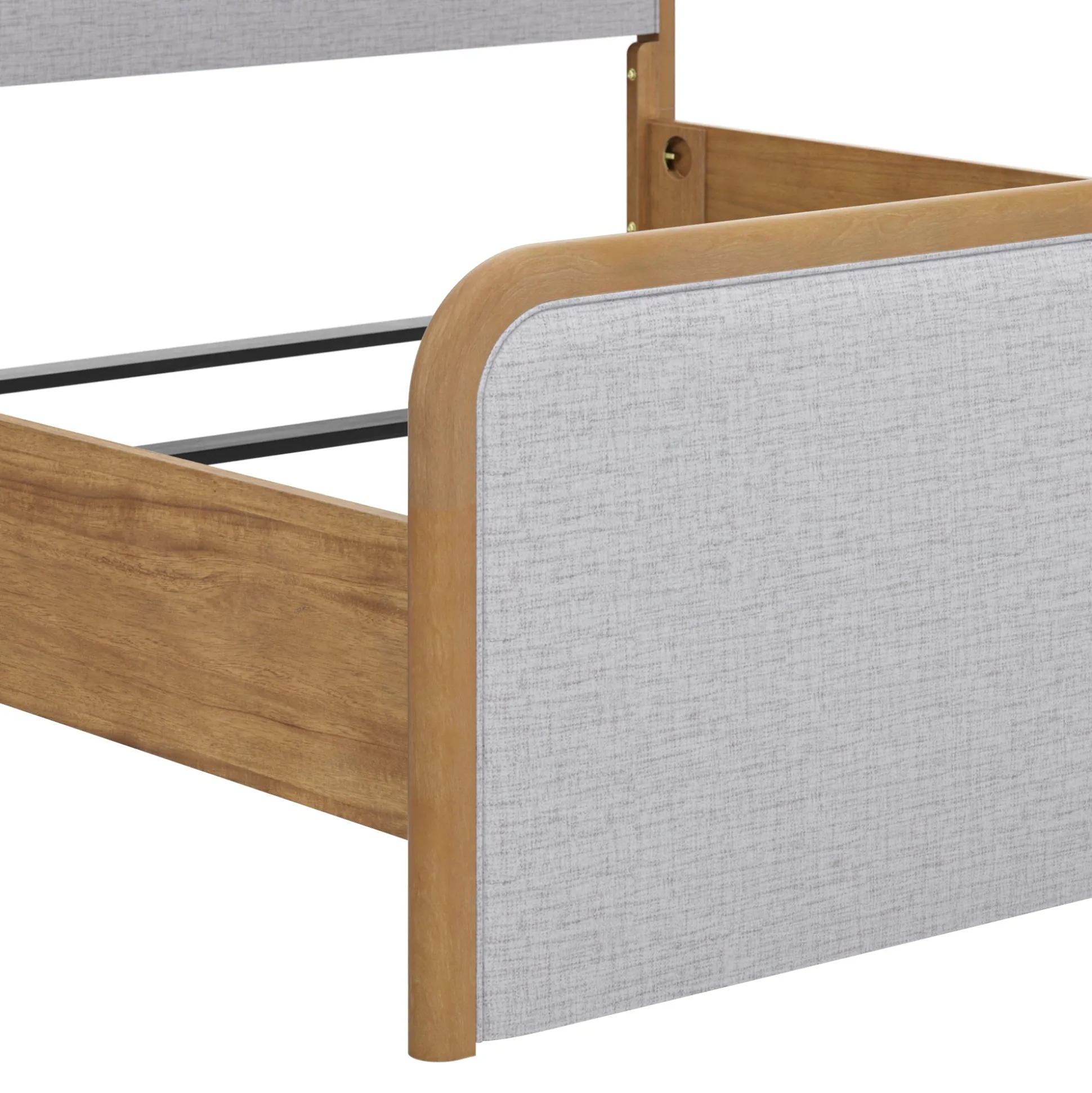 Fluted King Bed Frame with 1 Solid Wood Dresser and 2 Nightstands Set Gray/Light Brown