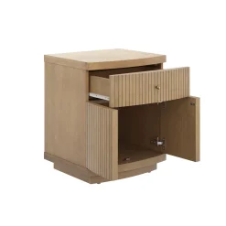 Fluted Nightstand with Drawer and Cabinet Storage Light Brown