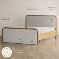 Fluted Queen Bed Frame with 2 Solid Wood Dressers and 2 Nightstands Set Gray/Light Brown