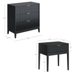 Fluted Wood Bedroom Set Black Oak