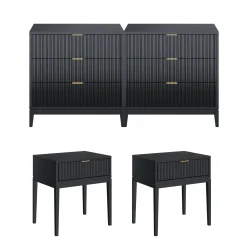 Fluted Wood Bedroom Set Black Oak