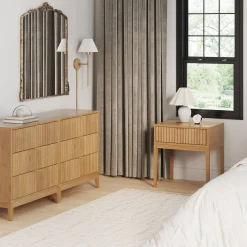 Fluted Wood Bedroom Set Warm Pine