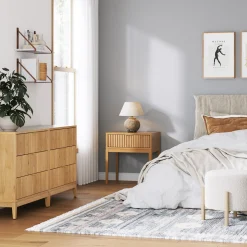 Fluted Wood Bedroom Set Warm Pine