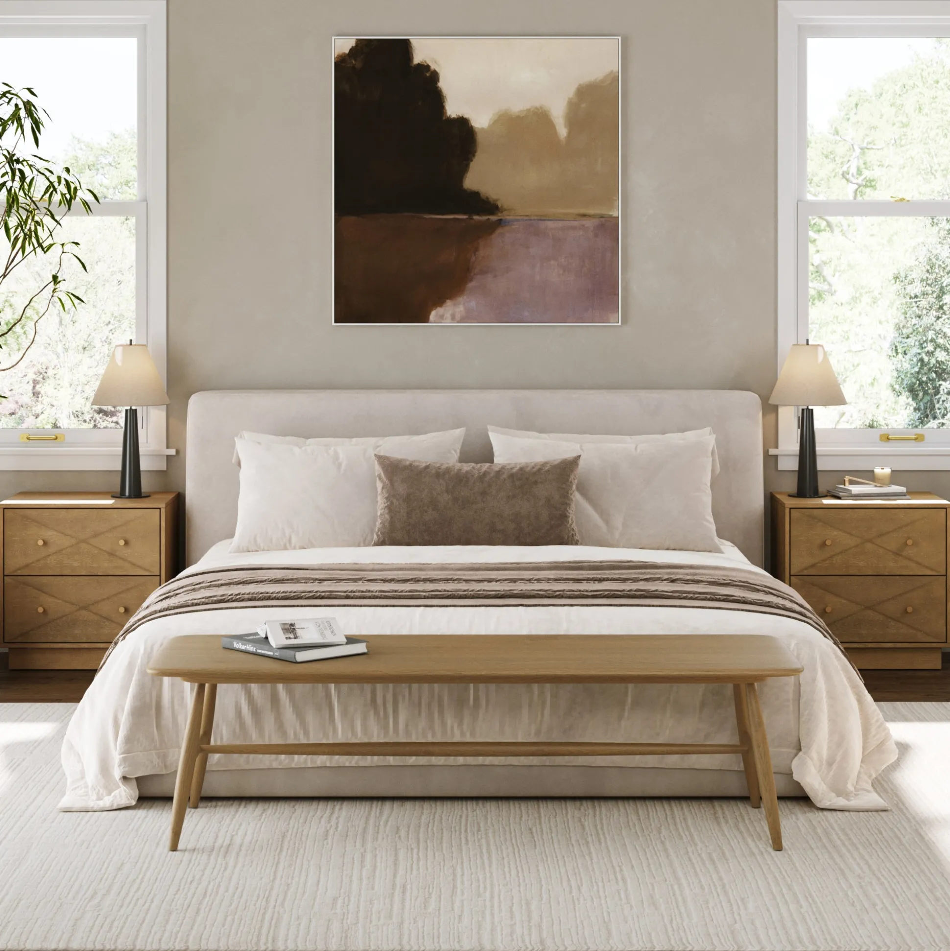 Geometric Wood Modern Nightstands Light Brown (Set of 2)