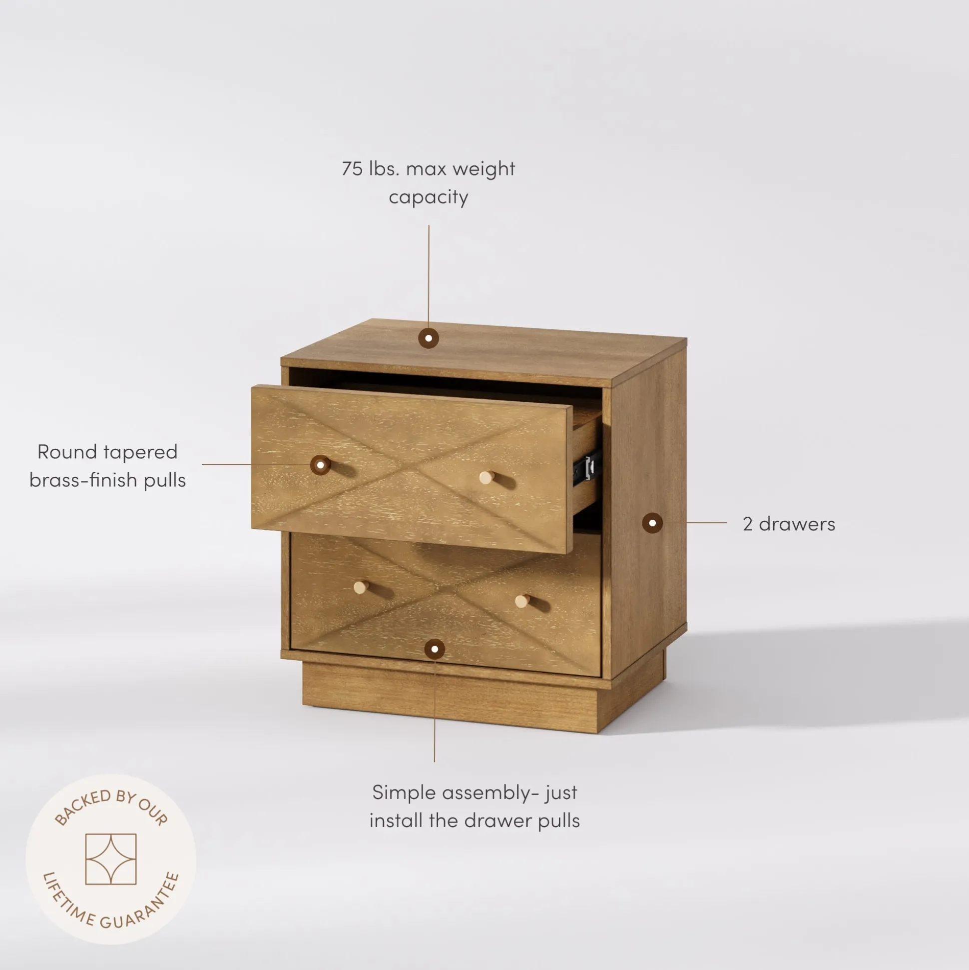 Geometric Wood Modern Nightstands Light Brown (Set of 2)