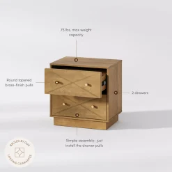 Geometric Wood Modern Nightstand with 2 Drawers Light Brown