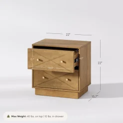 Geometric Wood Modern Nightstand with 2 Drawers Light Brown