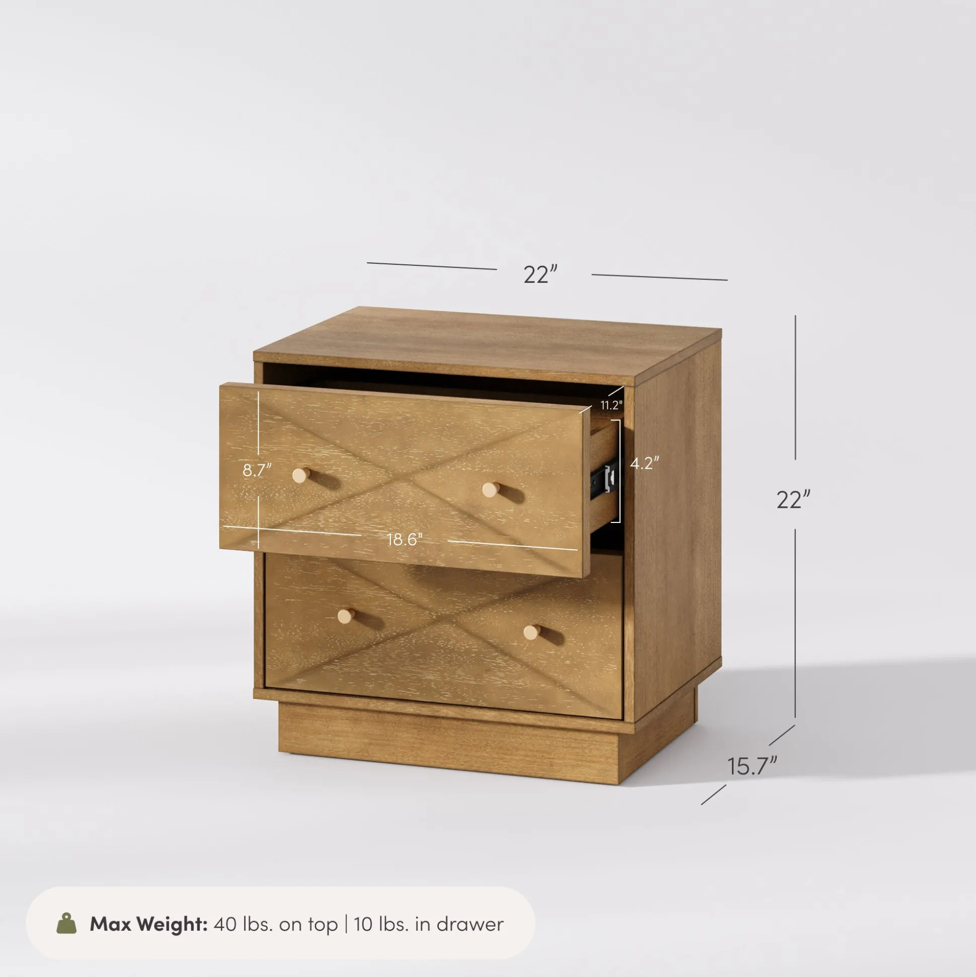 Geometric Wood Modern Nightstand with 2 Drawers Light Brown
