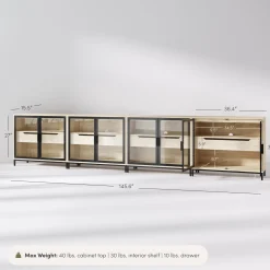Glass Cabinet Credenza with Drawer Light Oak (Set of 4)