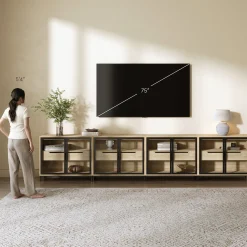 Glass Cabinet Credenza with Drawer Light Oak (Set of 4)