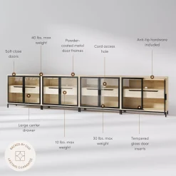 Glass Cabinet Credenza with Drawer Light Oak (Set of 4)