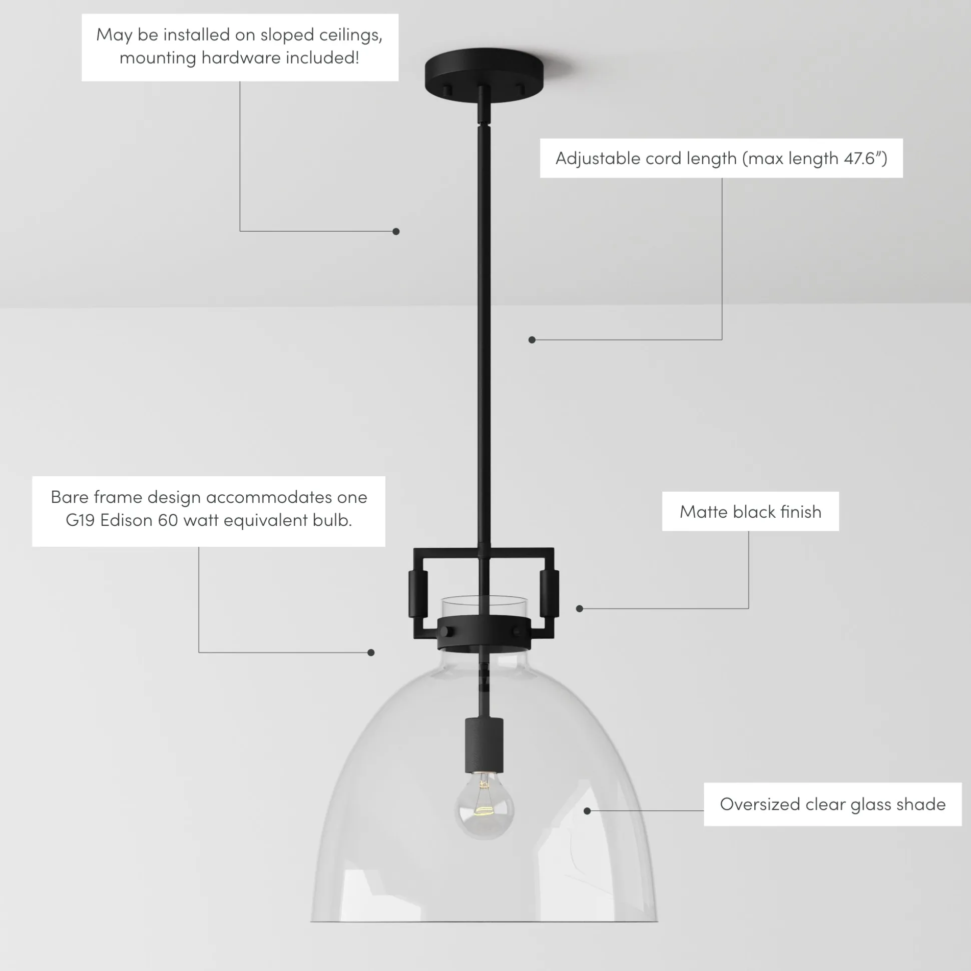 Glass Dome Pendant Lights Black (Set of 2)