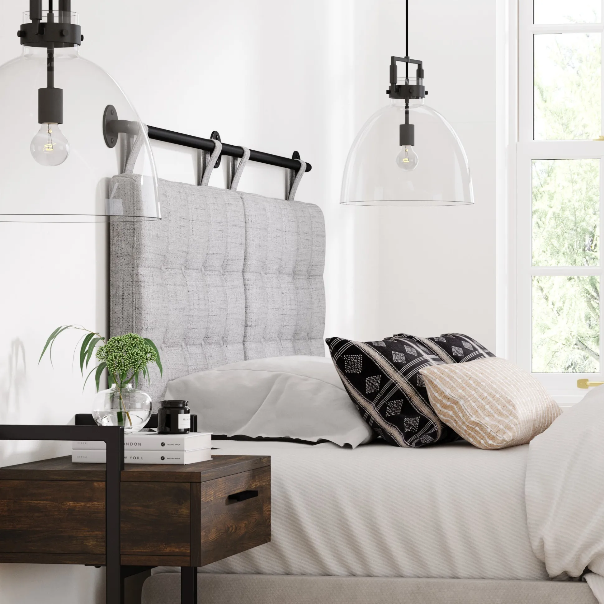 Glass Dome Pendant Lights Black (Set of 2)