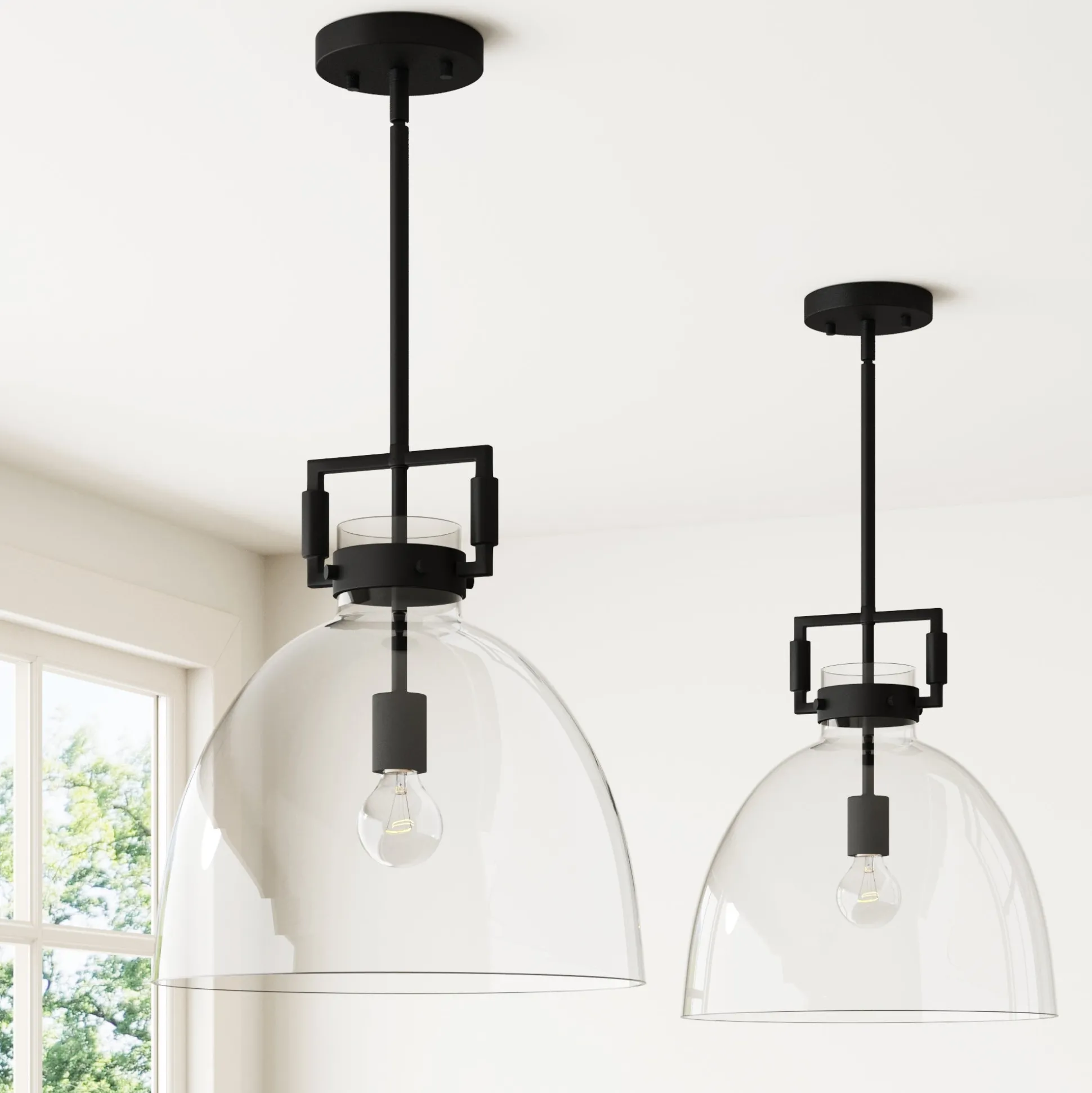 Glass Dome Pendant Lights Black (Set of 2)