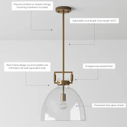 Glass Dome Pendant Lights Brass (Set of 2)