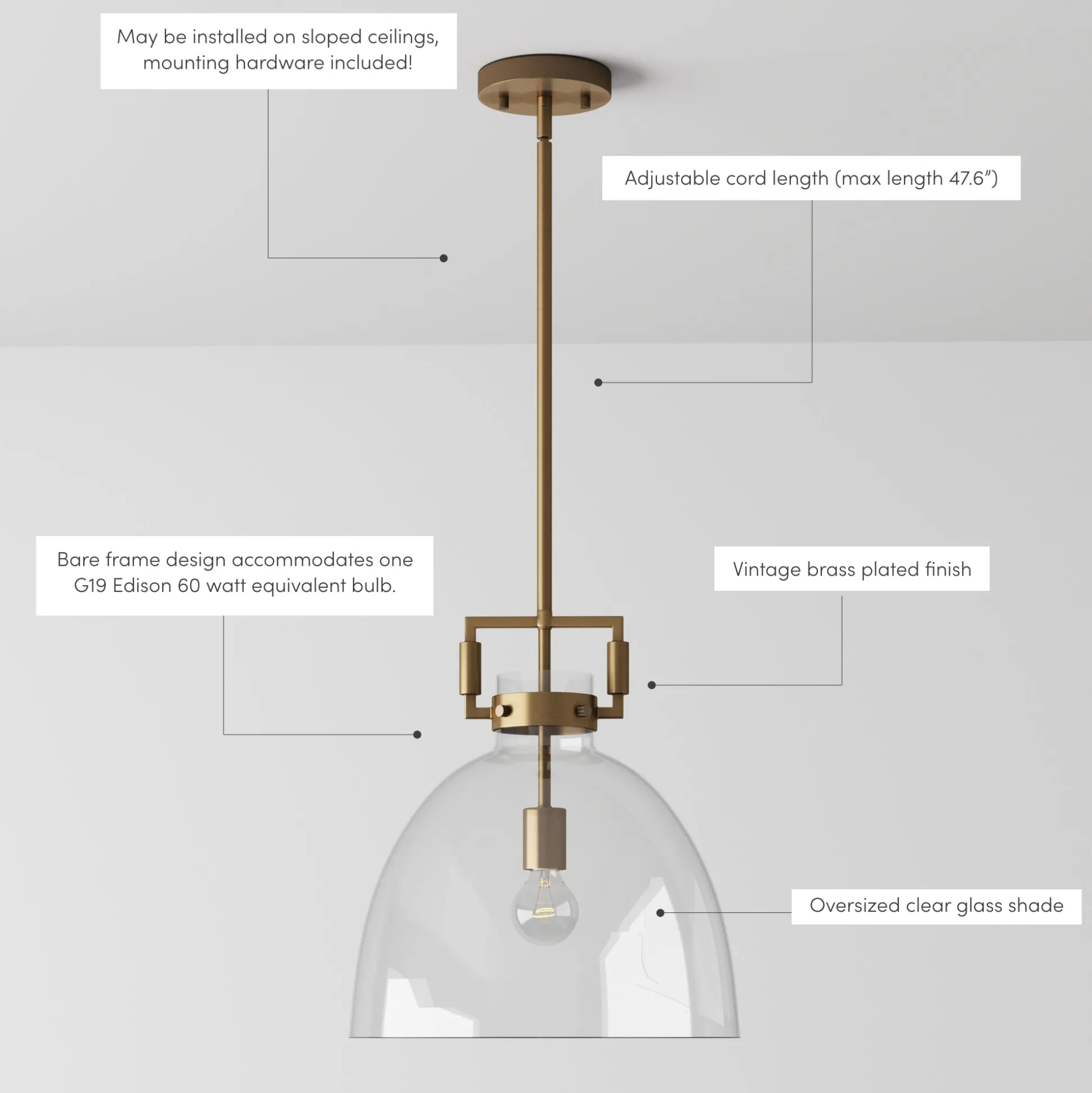 Glass Dome Pendant Lights Brass (Set of 2)