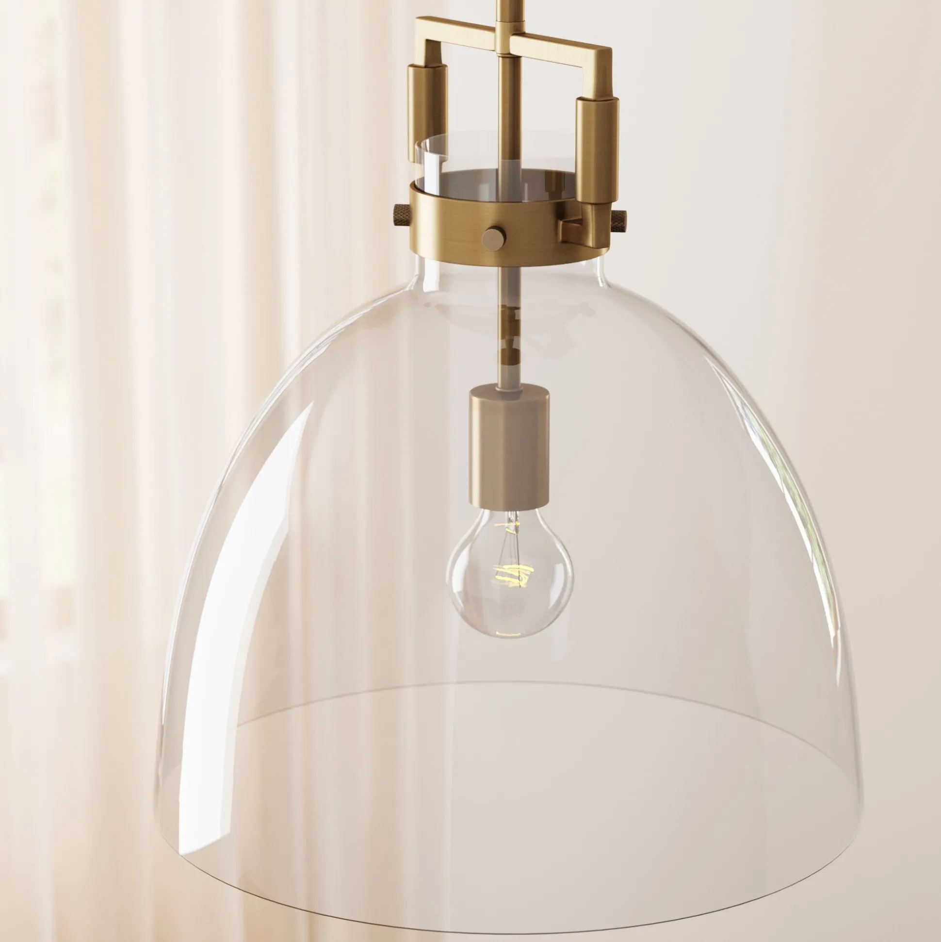 Glass Dome Pendant Lights Brass (Set of 2)
