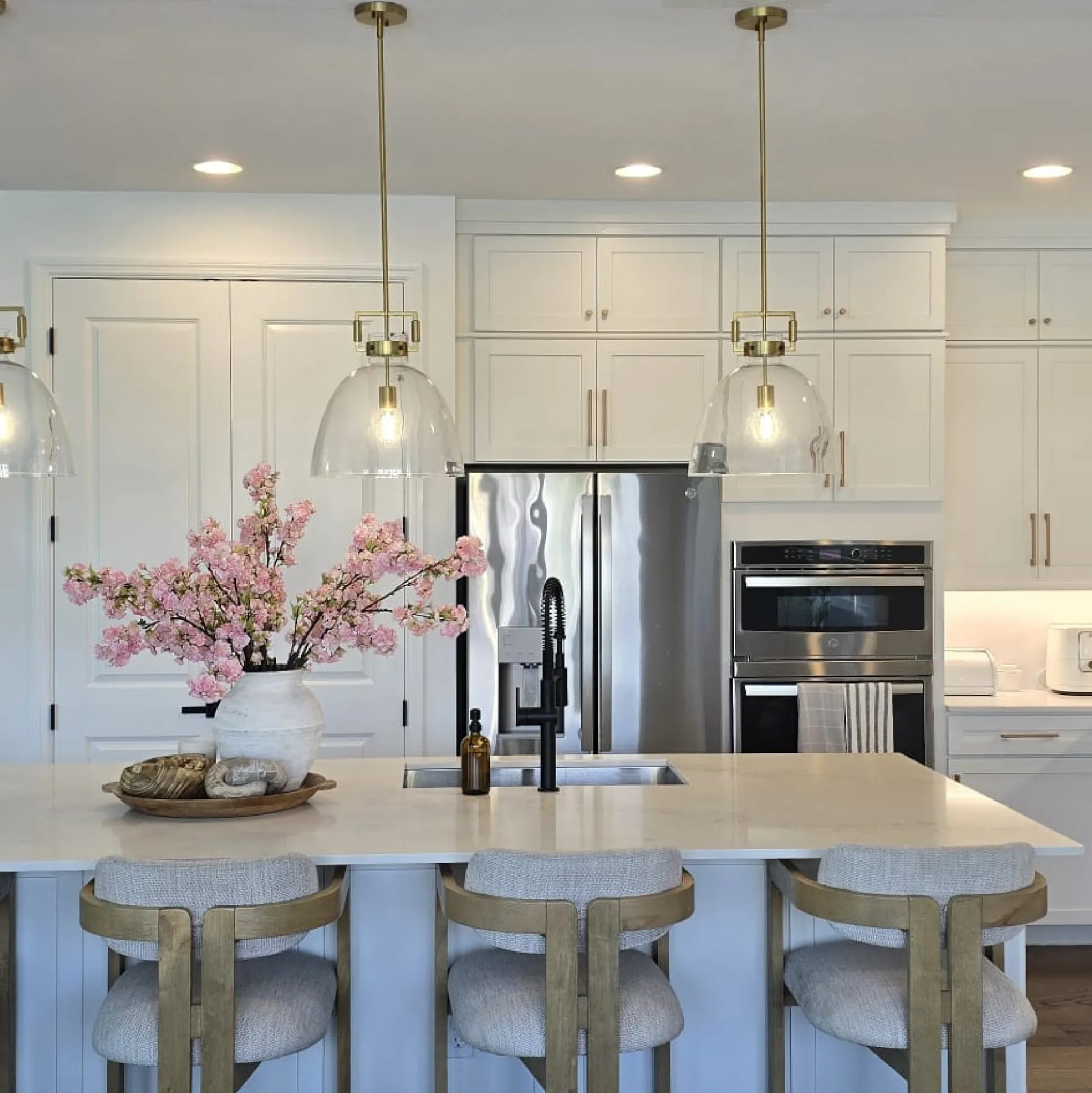 Glass Dome Pendant Lights Brass (Set of 2)