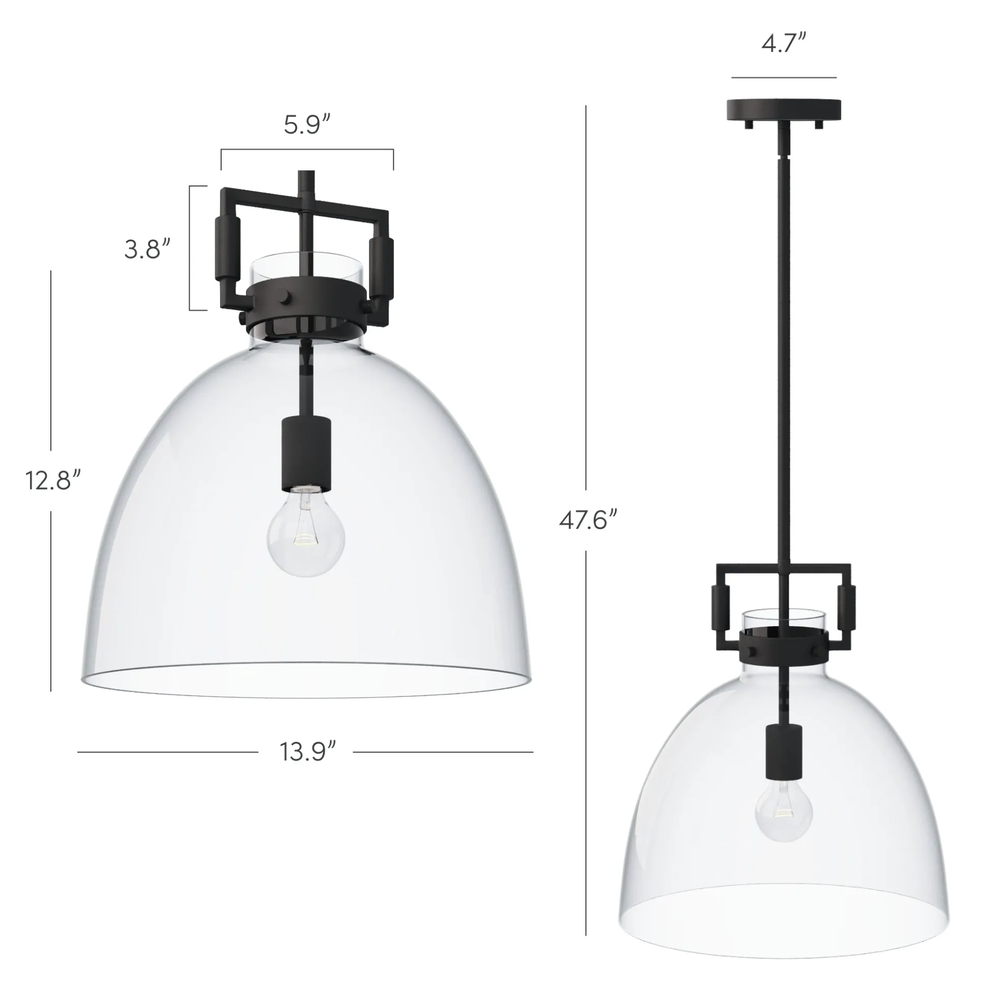 Glass Dome Shade Ceiling Pendant Light Black