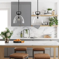 Glass Dome Shade Ceiling Pendant Light Black