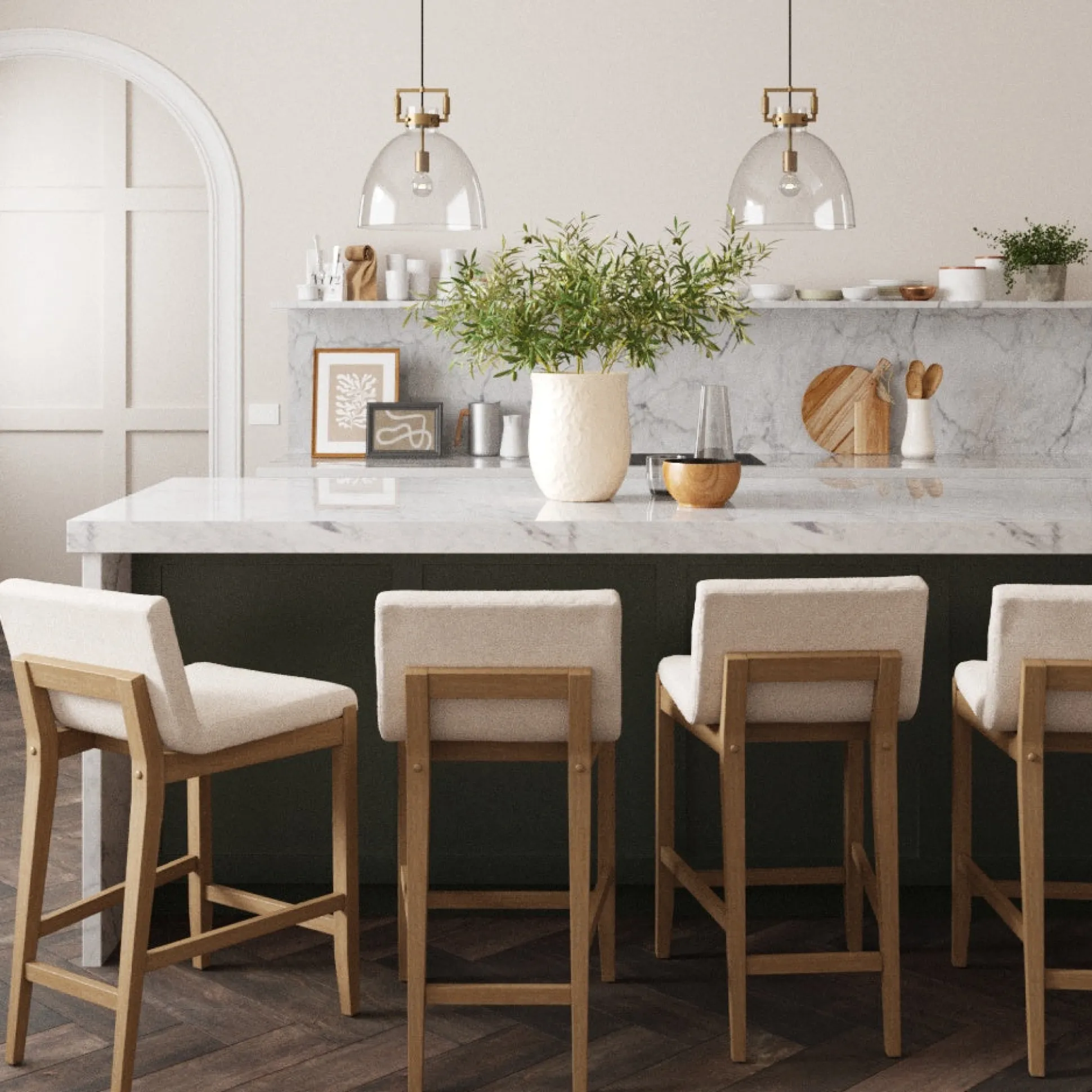 Glass Dome Shade Ceiling Pendant Light Brass