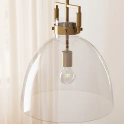 Glass Dome Shade Ceiling Pendant Light Brass