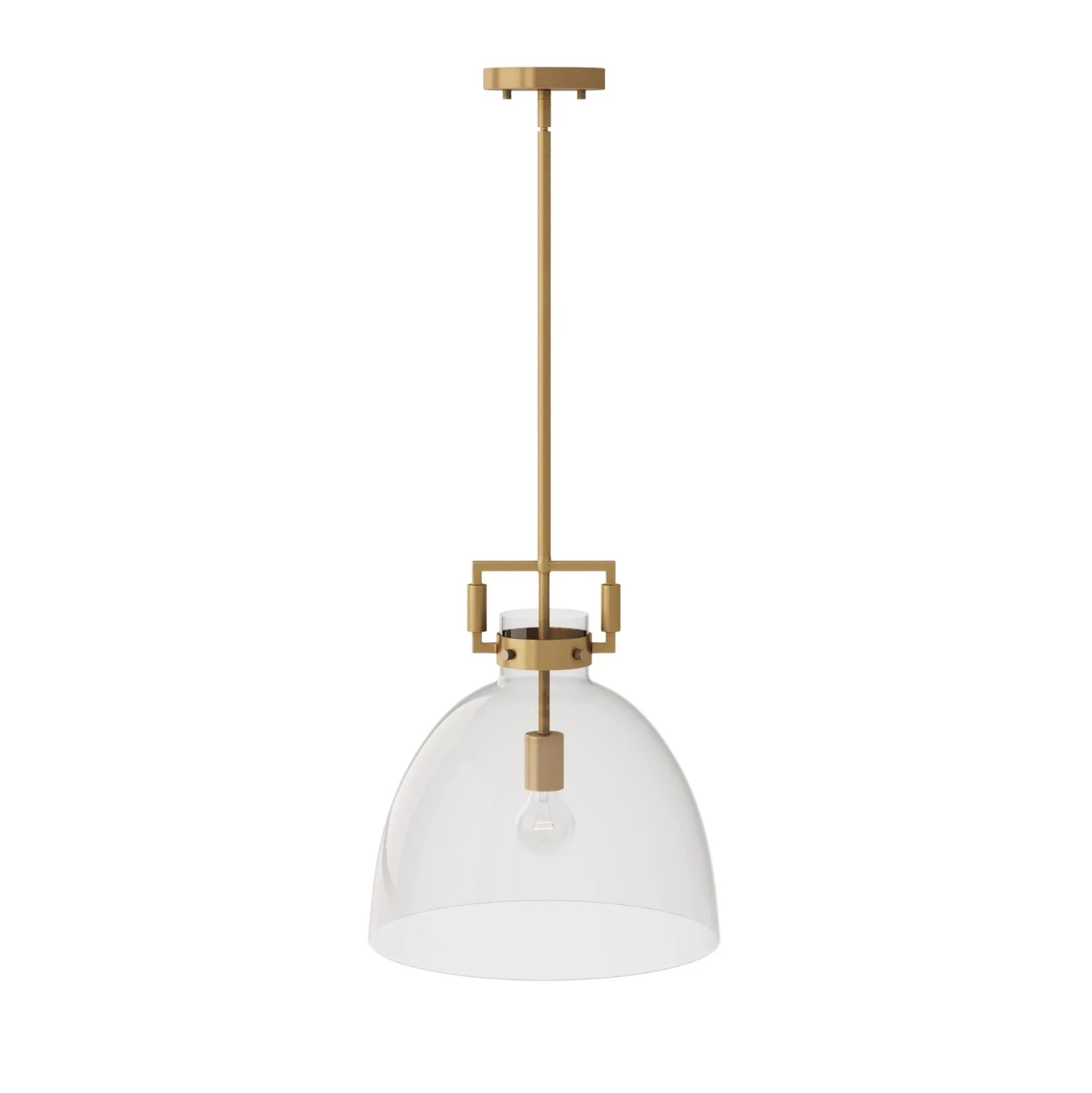 Glass Dome Shade Ceiling Pendant Light Brass