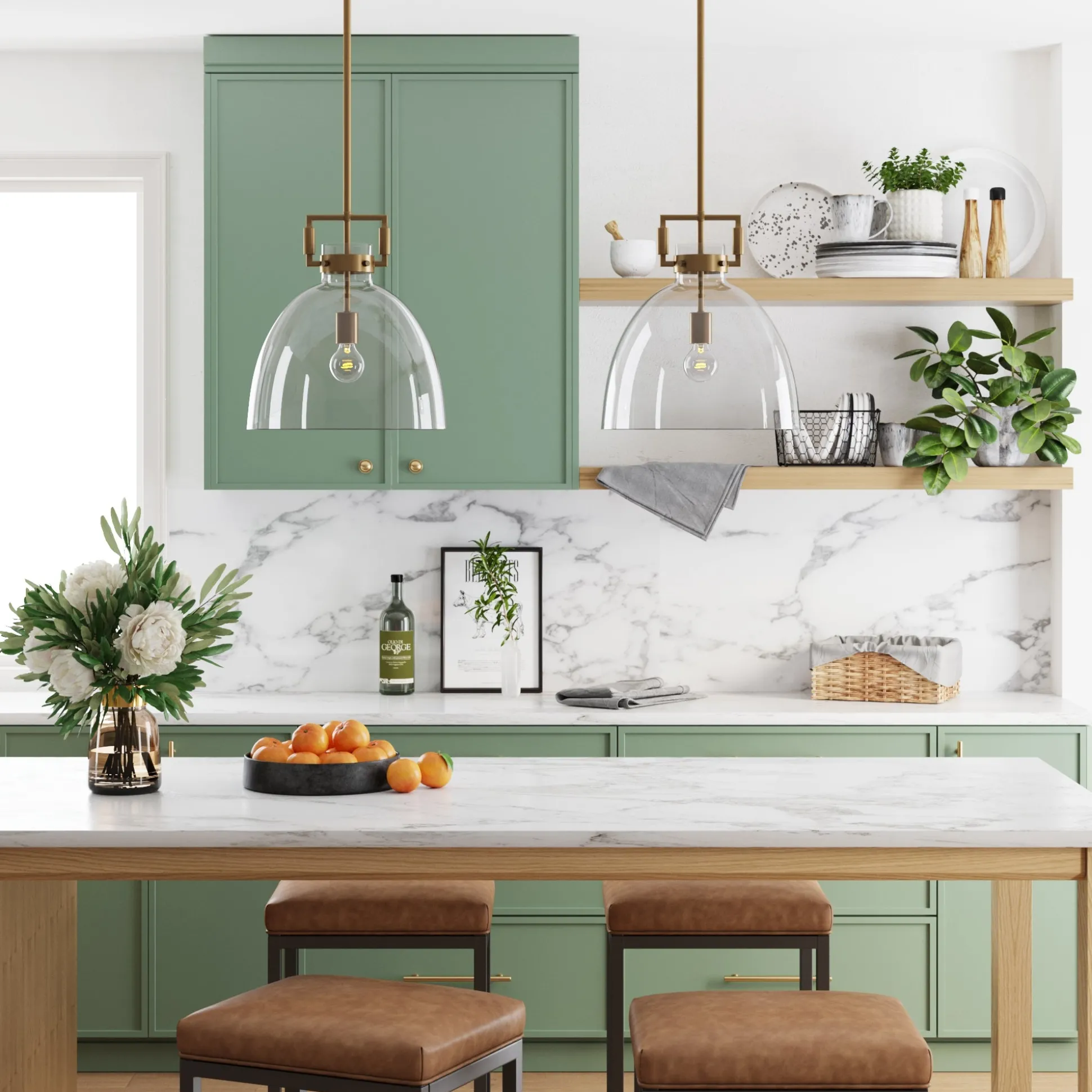Glass Dome Shade Ceiling Pendant Light Brass