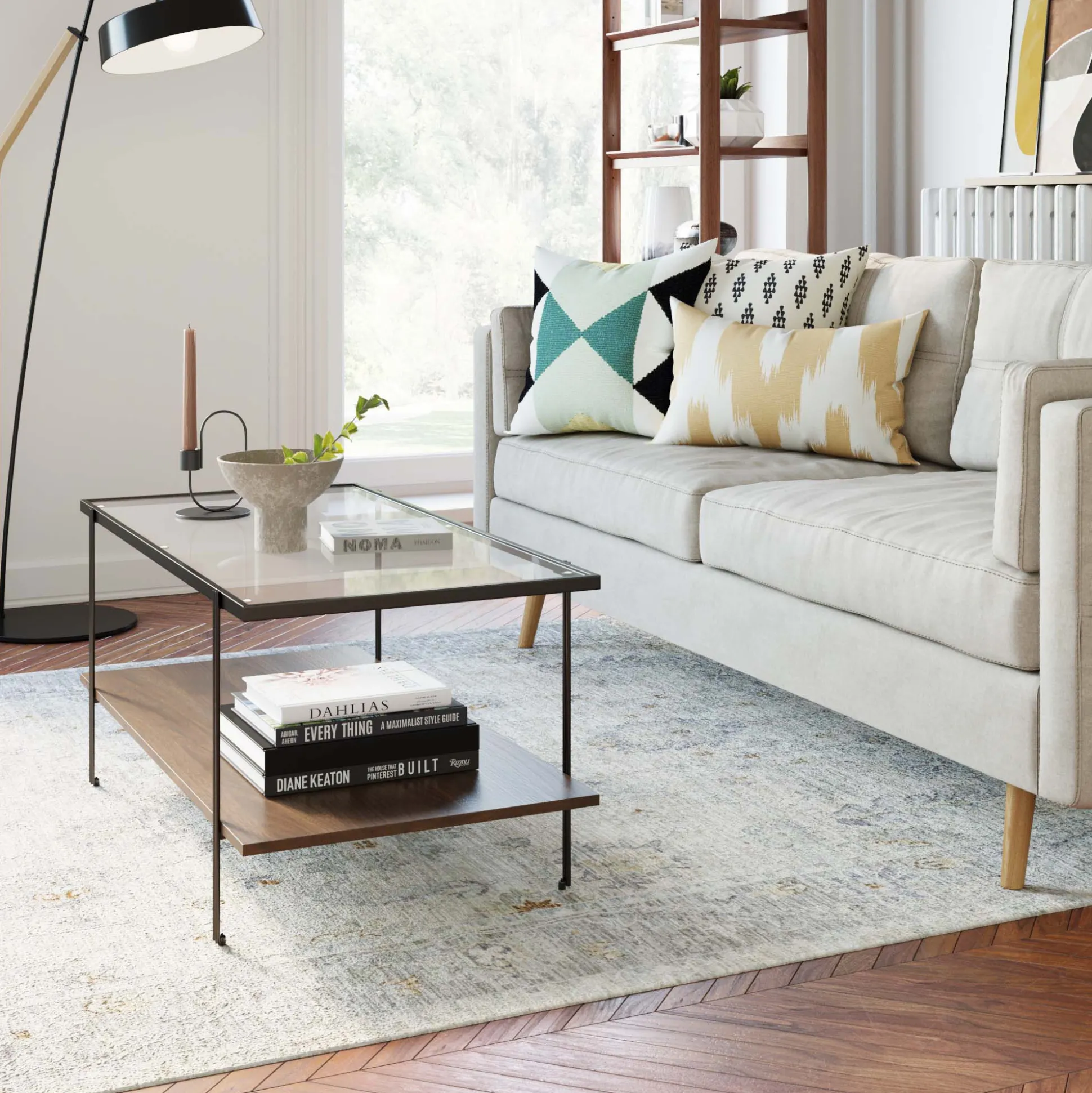 Glass Top Modern Coffee Table Walnut