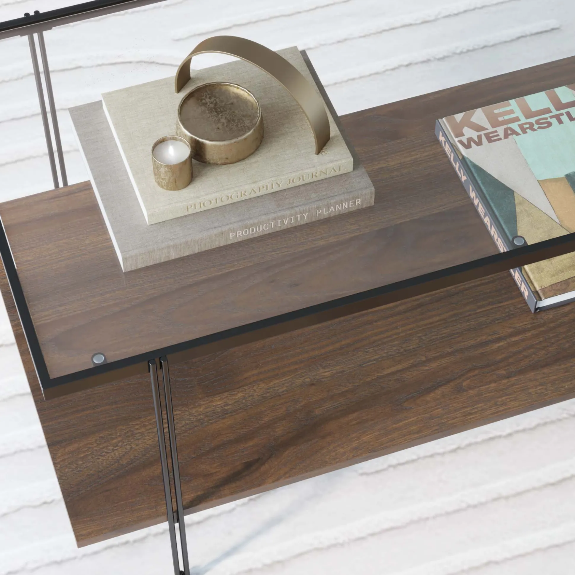 Glass Top Modern Coffee Table Walnut