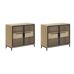 Glass TV Stand Console Cabinet with Doors for TVs up to 65