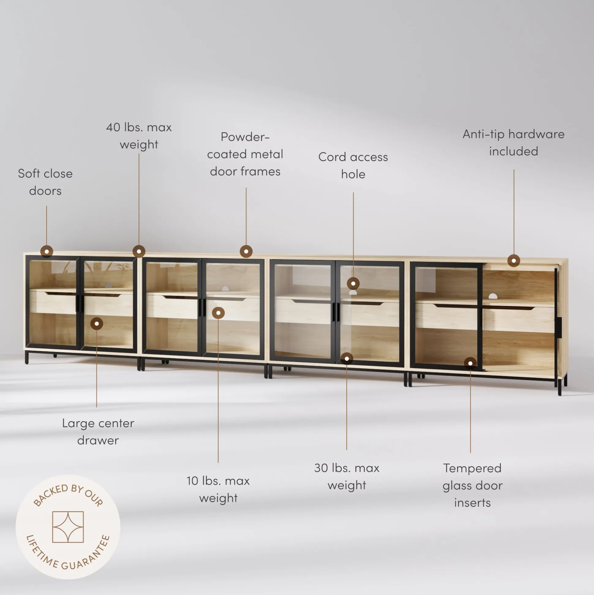 Glass TV Stand Console Cabinet with Doors for TVs up to 100"