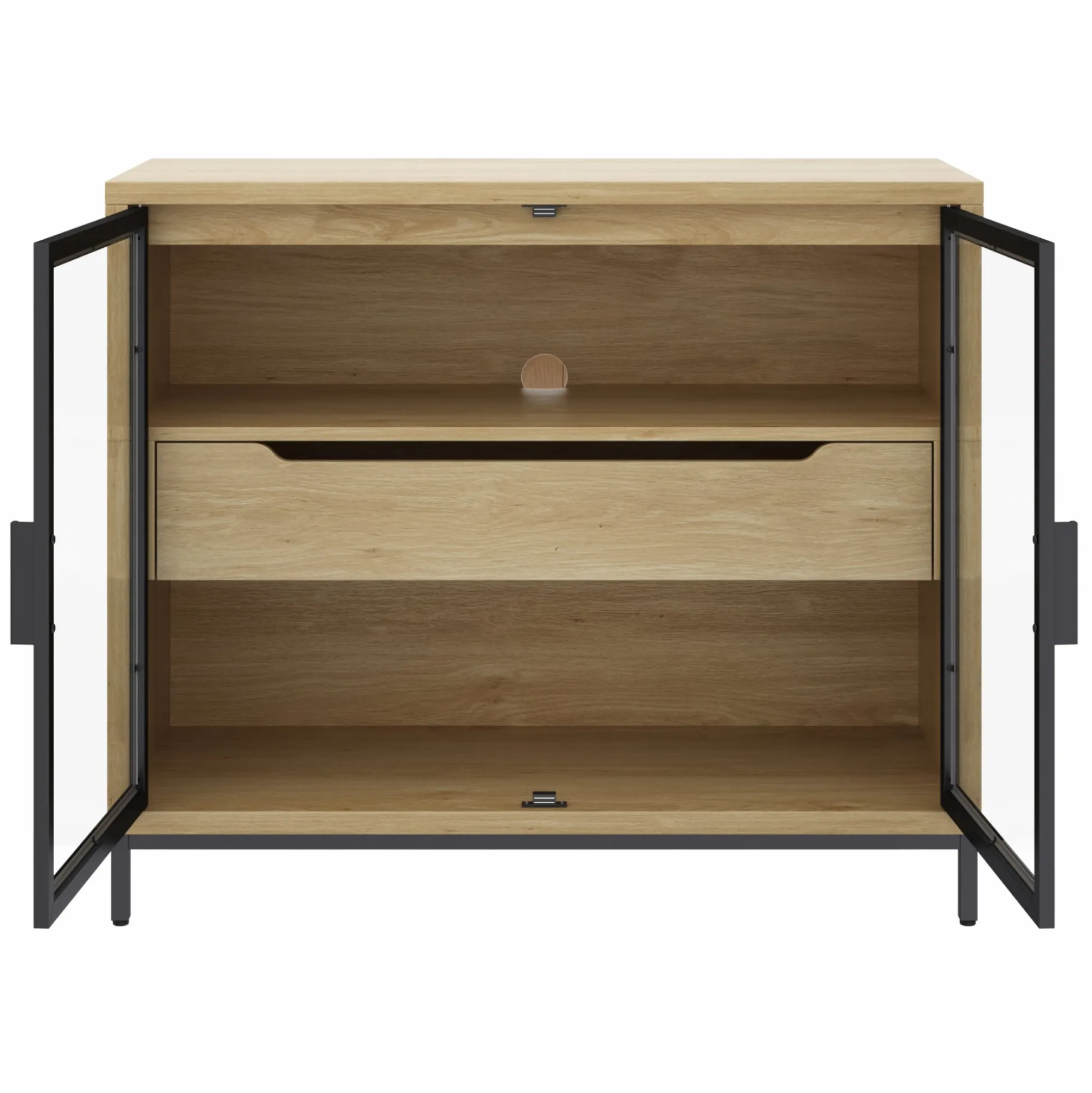 Glass TV Stand Console Cabinet with Doors for TVs up to 100"