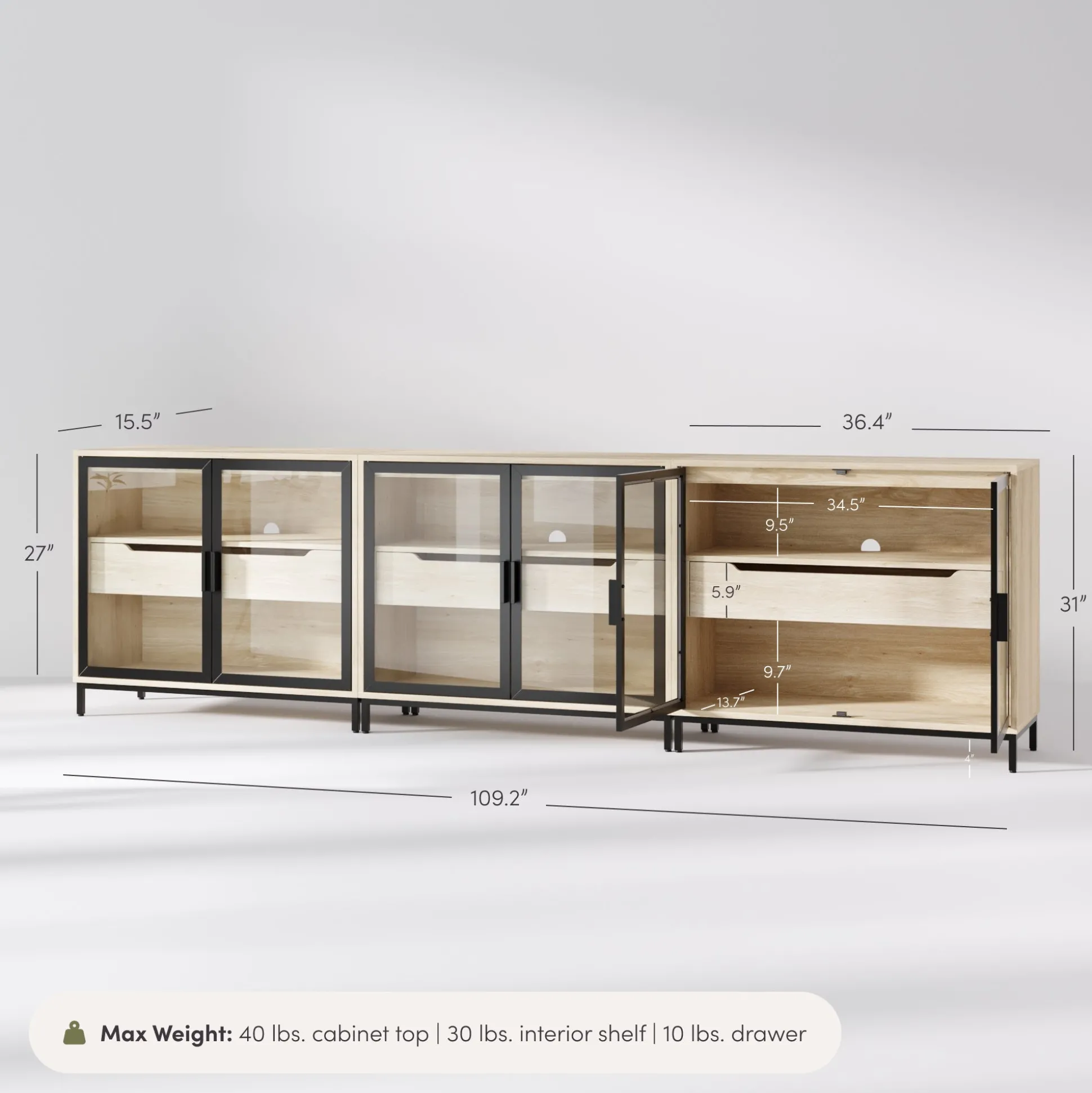 Glass TV Stand Console Cabinet with Doors for TVs up to 75"