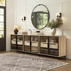Glass TV Stand Console Cabinet with Doors for TVs up to 75