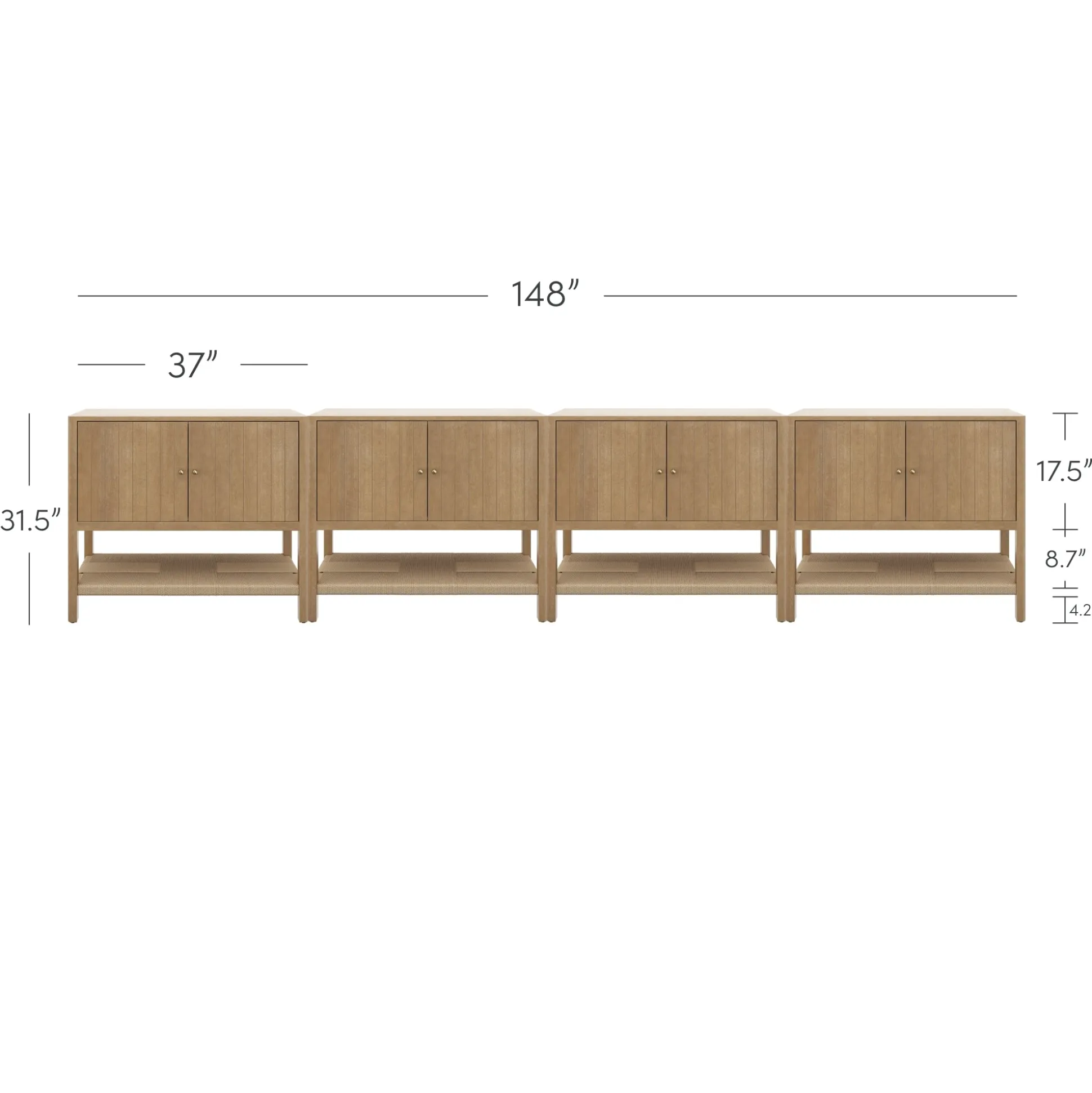 Grooved Door Credenza Storage Cabinet Light Brown (Set of 4)